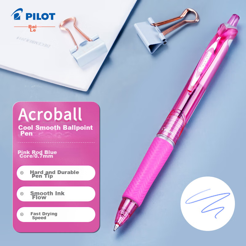 PILOT Acroball Retractable Ballpoint Pen, Smooth Writing, Medium Oil-Based Ink, Student And Office Exam Pen BPAB-15F 0.7mm Pink Barrel Blue Ink Single Pe