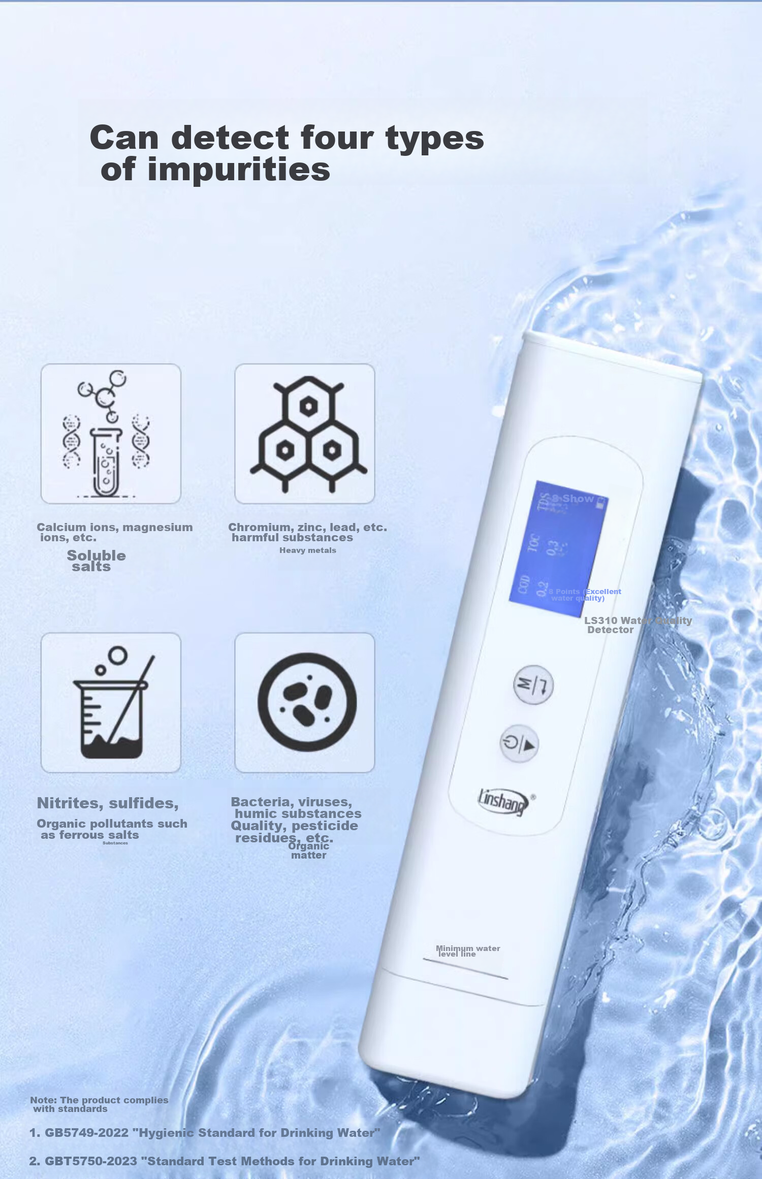Linshang Multi-Function Water Quality Testing Pen LS310, Drinking Water Conductivity TDS Tester, COD Water Quality Tester, Water Testing Pe 8