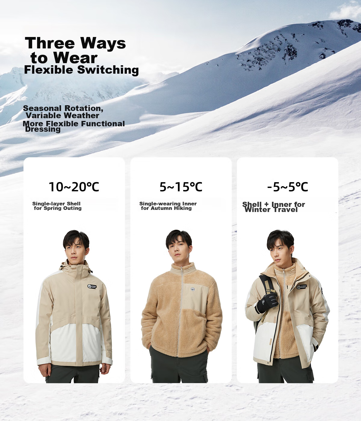 CAMEL Triple-Protection Windbreaker, Oil-Resistant And Waterproof, Three-In Mountaineering Jacket ATR036 Phantom Black, Men's And Women's Styles XS 7