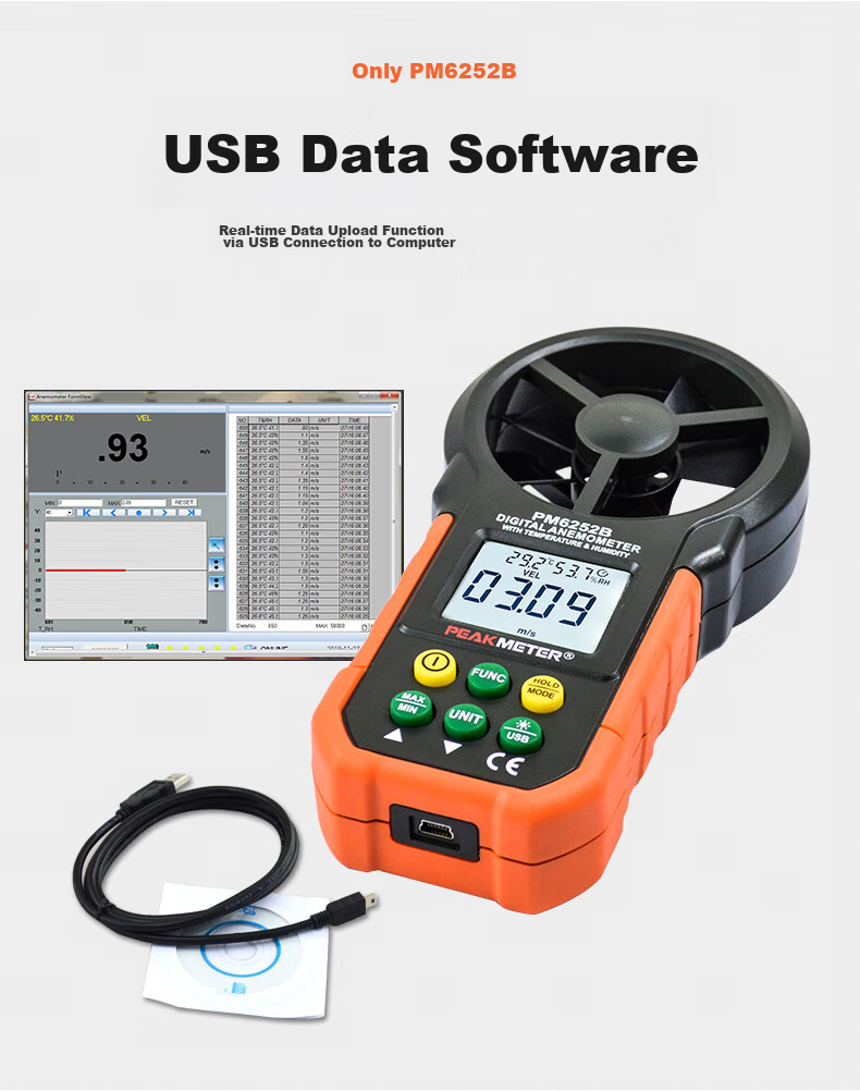 PEAKMETER PM6252B Handheld High-Precision Anemometer with Digital Display for Air Flow Measurement, Temperature And Humidity Testing, And Wind Speed Meter 13