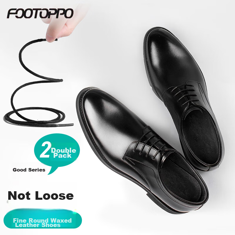 FOOTOPPO Black Leather Shoe Laces, Men's Casual Leather Shoelaces, Business Round Wax-Edged Black Shoe Laces for Men And Wome
