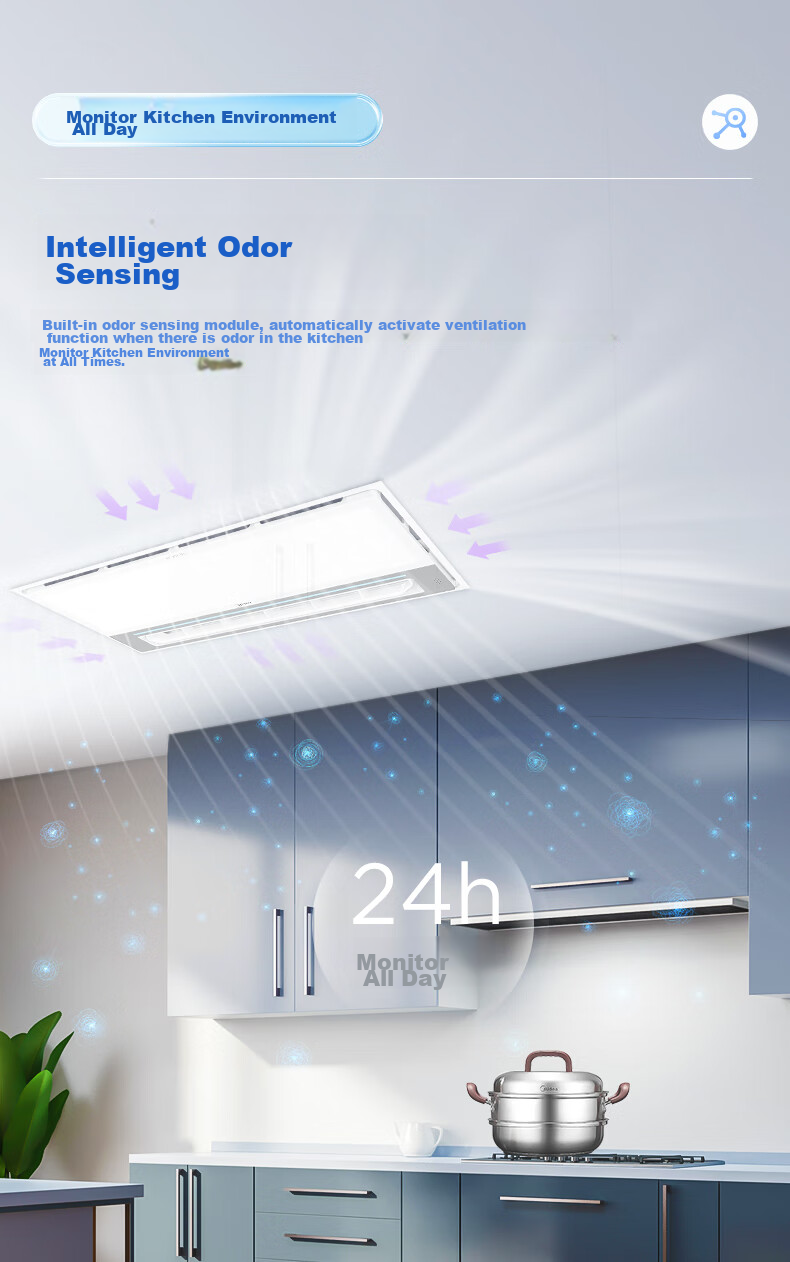 Midea Hair Dryer, Cooling King Series, Lighting Negative Ion Deodorizer, Odor Sensor Exhaust Ventilation Blower B7P Kitche 7