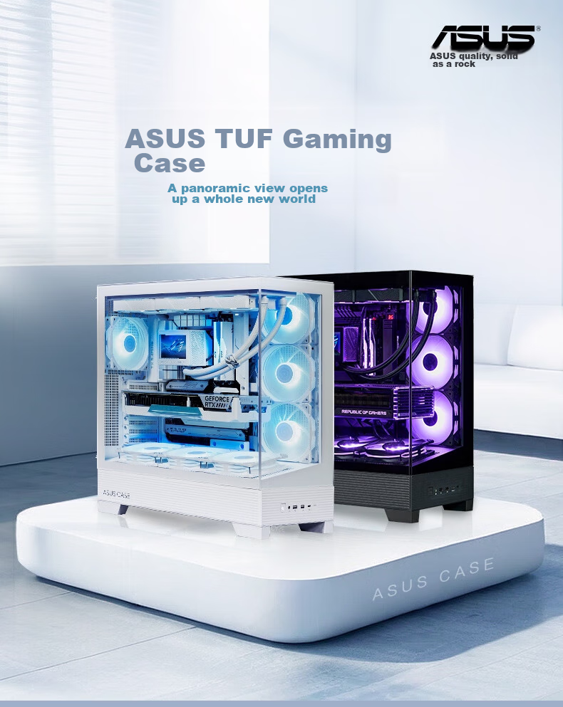 ASUS A31 Panoramic Case, Double-Sided Glass Design, Supports Back-Mounted Motherboard, 10Gbps Type-C Port, 360mm Water Cooling, Tool-Free Disassembly, White 1