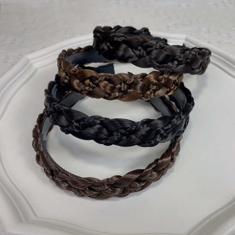 Huangjiama Fish Bone Braided Headband, High Crown Student Wig with Teeth, Non-Slip, Volume-Enhancing, 1 Piece [Black And Brown] 3