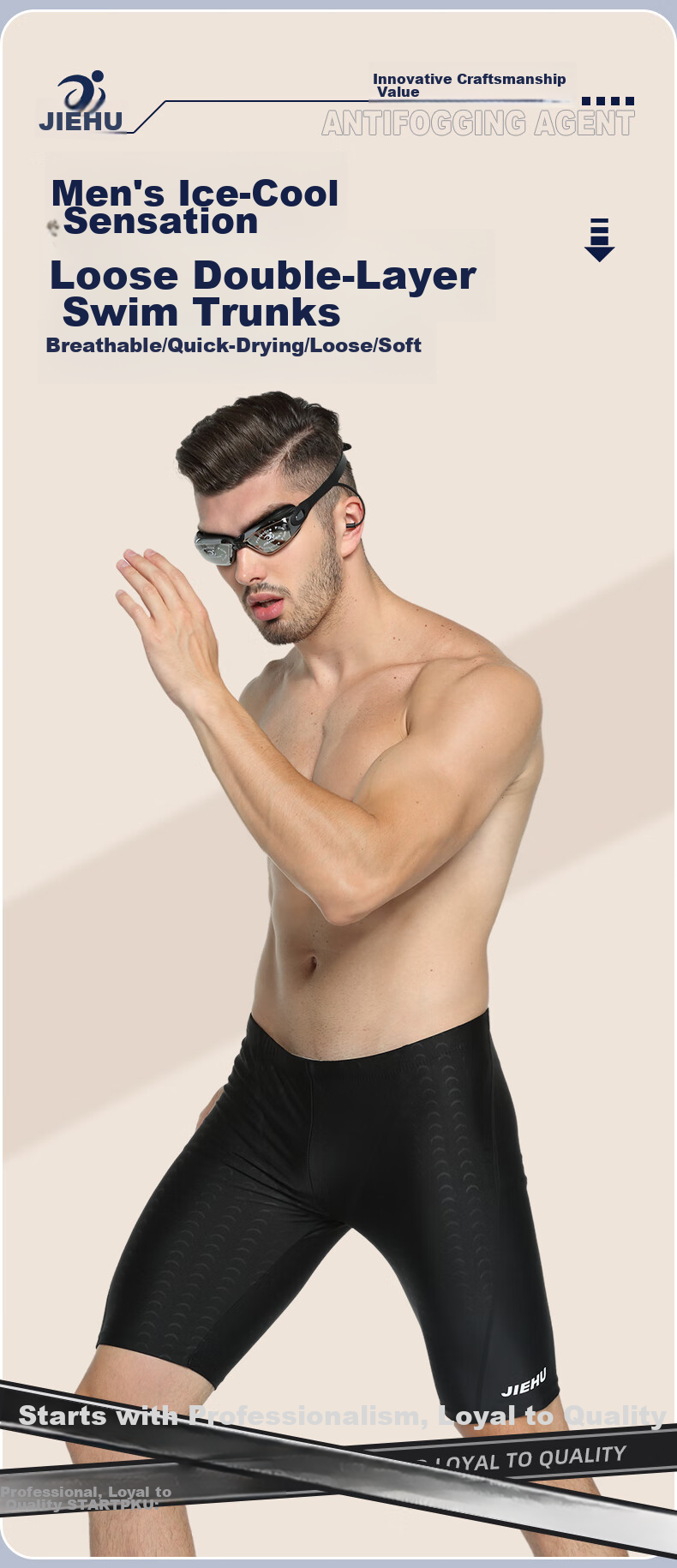 Jiehu Men's Swim Trunks Set with Goggles, Swim Cap, Swim Bag, Nose Clip And Ear Plugs, Five-Piece Anti-Embarrassment Swimming Gear Set for Me 3