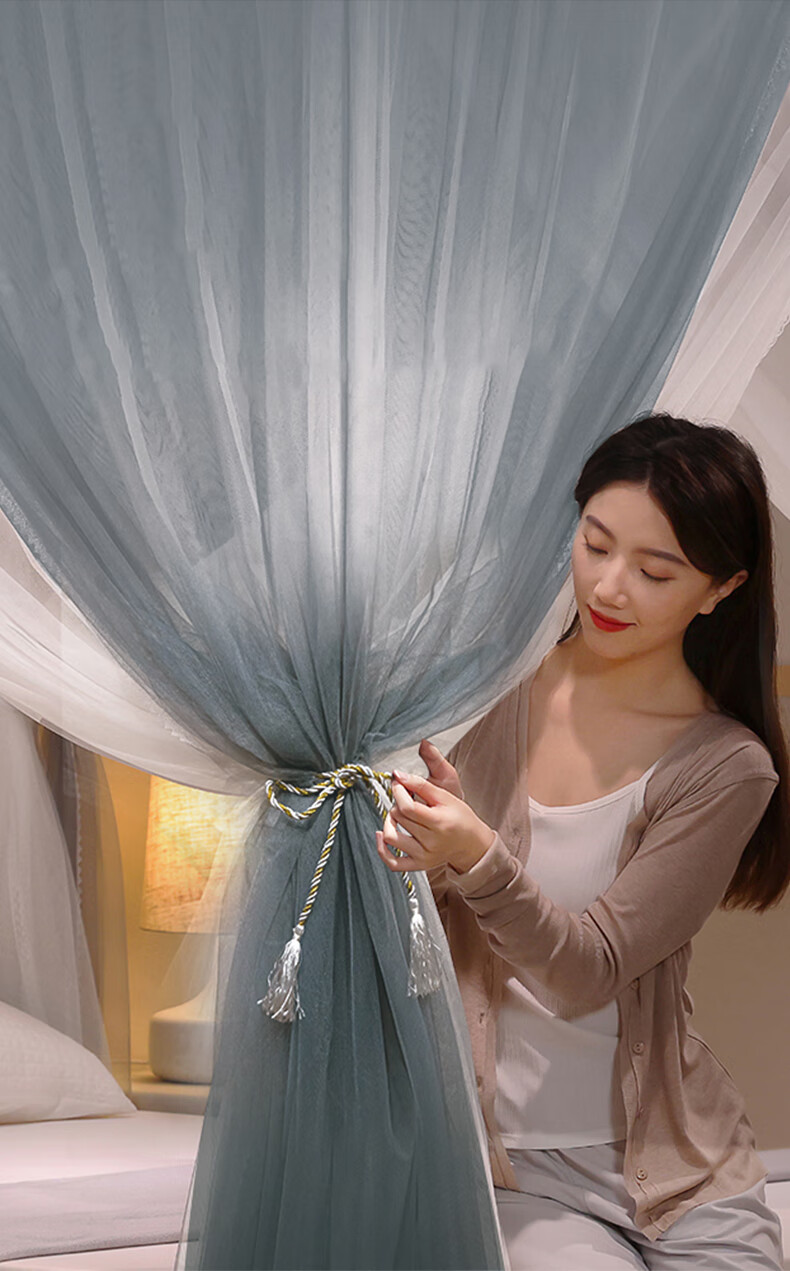 La Torretta Luxury Double-Layer Floor Mosquito Net, Width 1.8 × Length 2.0m - Clear Blue 6