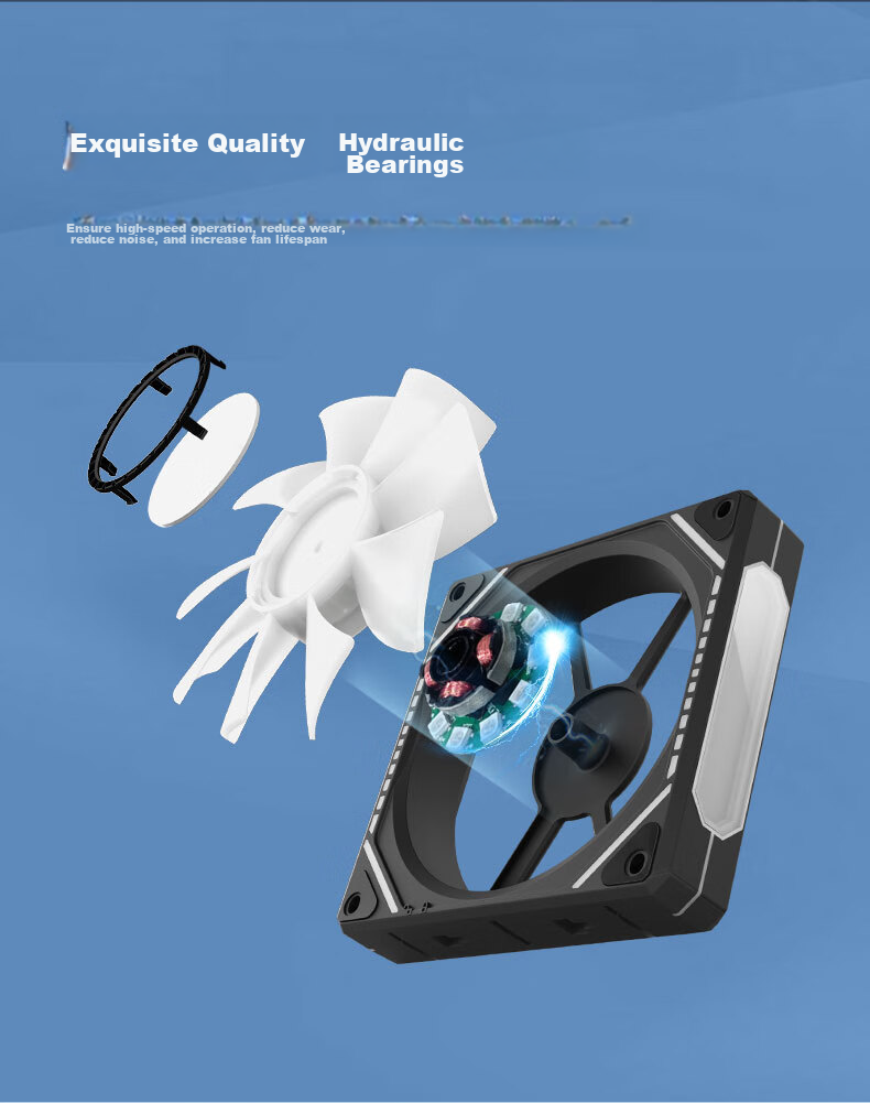 PowerTrain Prism PLUS Building Block Fan, White Straight Blade, ARGB Lighting Synchronization, 12CM Desktop Computer Tower Water Cooling Fan, Infinite Mirror Light Effect, Single Pack Versio 9