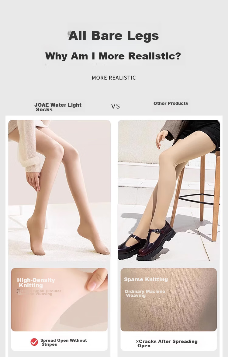 JOAE [Bare Leg Miracle] Sheer Skin-Tight Base Layer Stockings for Women, Spring And Autumn Nude-Colored Fleece-Lined Pantyhose, Black Footed 1