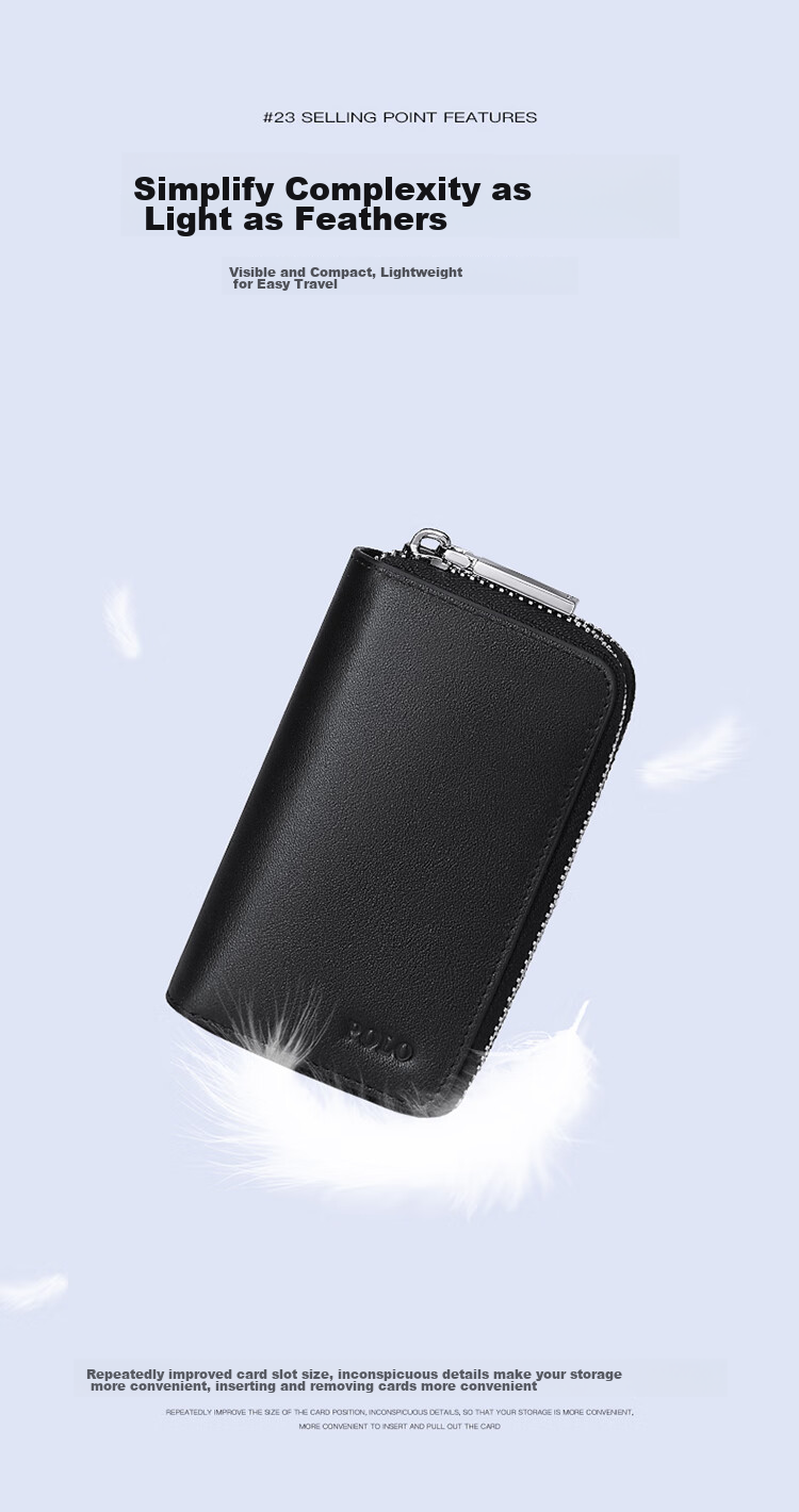 POLO Leather Key Case for Men, Top-Grain Cowhide Card Holder, Multifunctional Storage Pouch, Scratch-Resistant Key Ring, Birthday Gift for Boyfriend 8