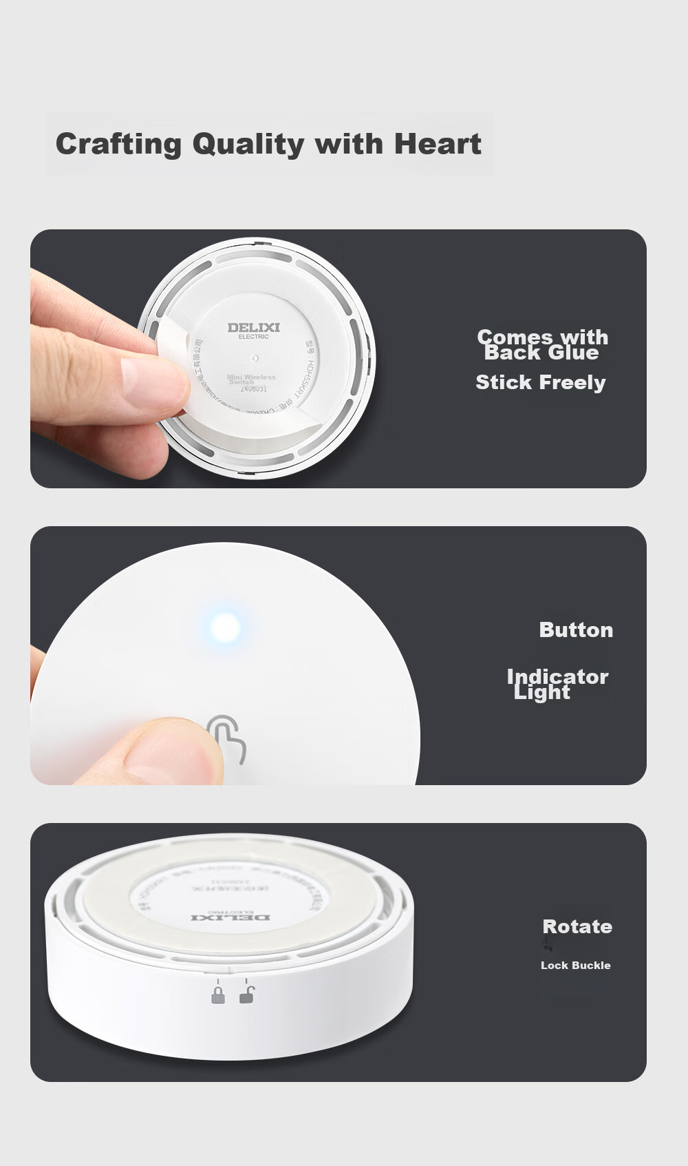 DELIXI Wireless Remote Control Switch Wired-Free And Network-Free Light Intelligent Switch Single Mini Adhesive Hook 4