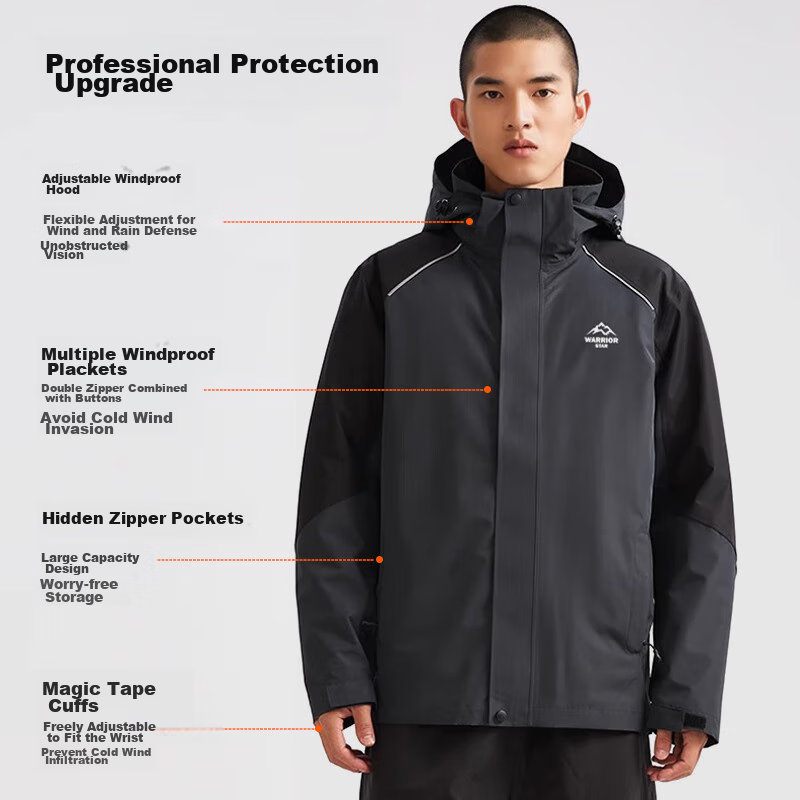 Huili Men's Outdoor Three-In Jacket, Fleece Inner Layer, Windproof And Warm, Detachable Hiking And Mountaineering Coat for Me 9