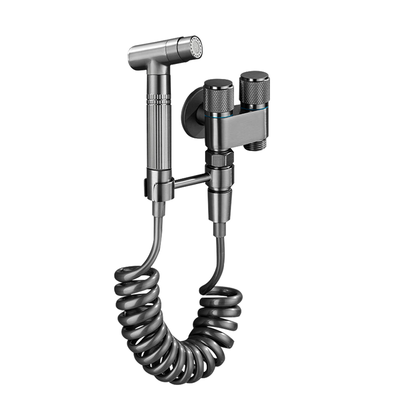 HSPA All-Copper Toilet Companion Dual Outlet Angle Valve with Pressure-Boosting Spray Gun Toilet Cleaning Set 5127