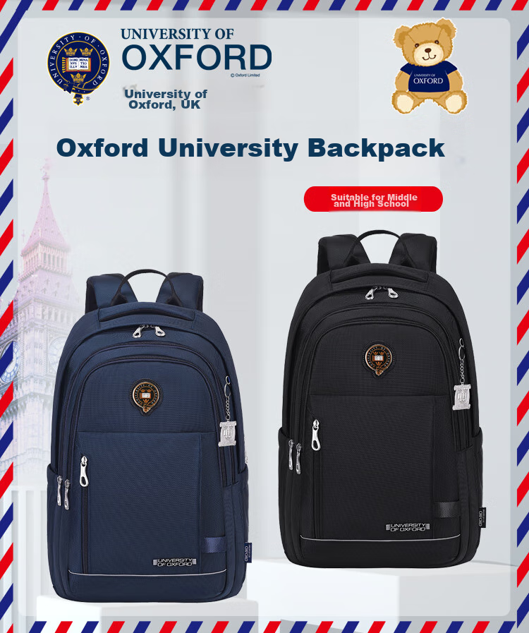 UNIVERSITY OF OXFORD Backpack for Male And Female Middle School Students, High School Students, Lightweight Travel Backpack X1074 Black 5