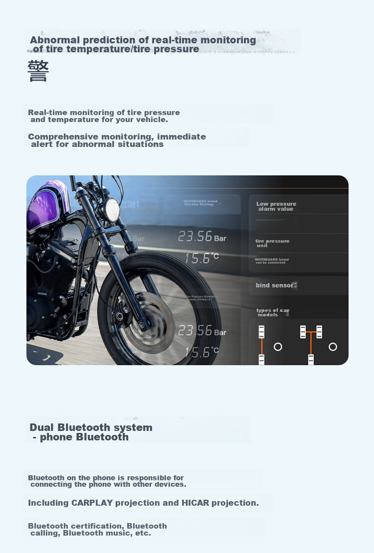 Tupozhe M8 Motorcycle Dash Cam, 5G Smart Car System, Blind Spot Radar, Tire Pressure Monitoring, Free View Angle Screen Casting, Carplay Navigation Device, M8 (All-In Package) 10