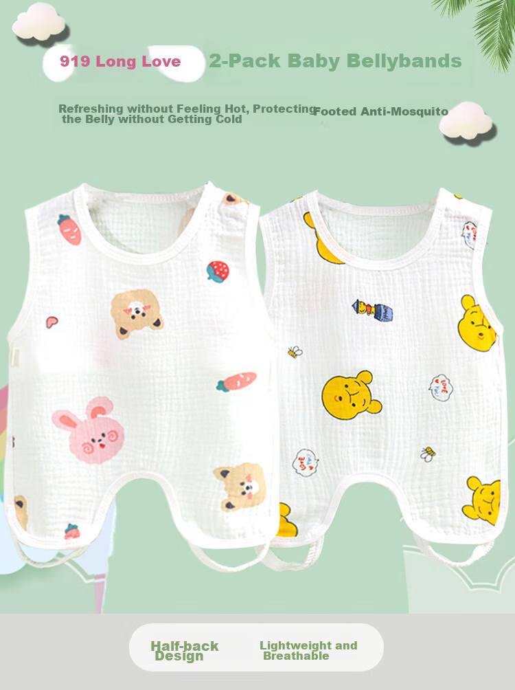 9I9 Baby Belly Cover, Pure Cotton Gauze, Thin Summer Protection for Stomach, Newborn Half-Back Shirt, Baby Belly Wrap with Legs, Sleeping Bag, 2 Pieces A300 1