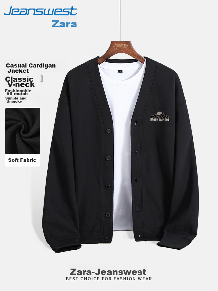 Jeanswest Men's Jacket for Spring And Autumn, V-Neck Heavy Cotton Button-Up Cardigan, Men's Outerwear, American Retro Style Fall Clothing 23