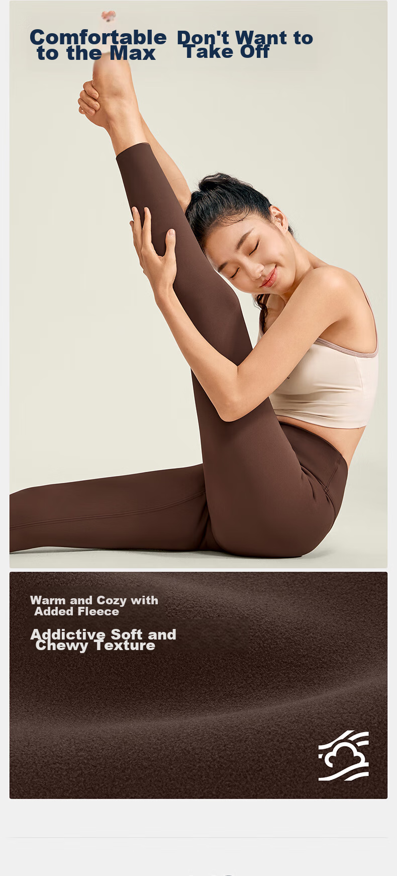 VFU Fleece-Lined Yoga Pants, Winter Warm Base Layer, Thick Windproof Sports Leggings, Ebony Brown, L 5