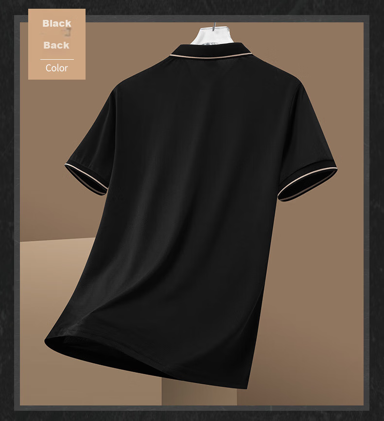 JEEP SPIRIT Men's Short-Sleeve T-Shirt, Summer Business Casual Polo Shirt with Collar, Solid Color Breathable, Black, Size L 15
