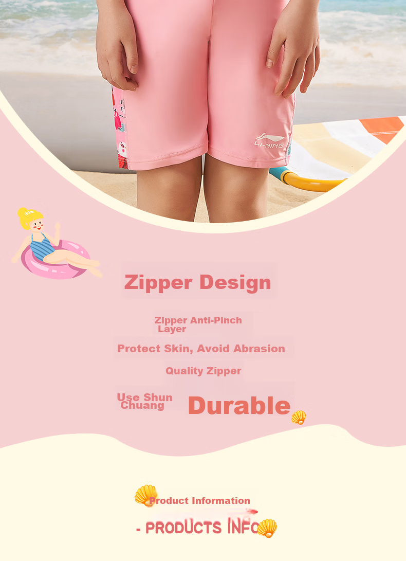 Li-Ning Children's Swimsuit, Girls' One-Piece Swimwear, Square-Leg Short-Sleeve Cartoon Swimming Training 720, Red Floral, Size 130 8