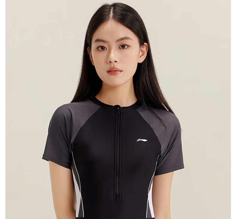 Li-Ning One-Piece Two-In Swimsuit for Women, Conservative Swimwear, Body-Covering, Hot Spring Swimming Gear, 0641 Black XL 9