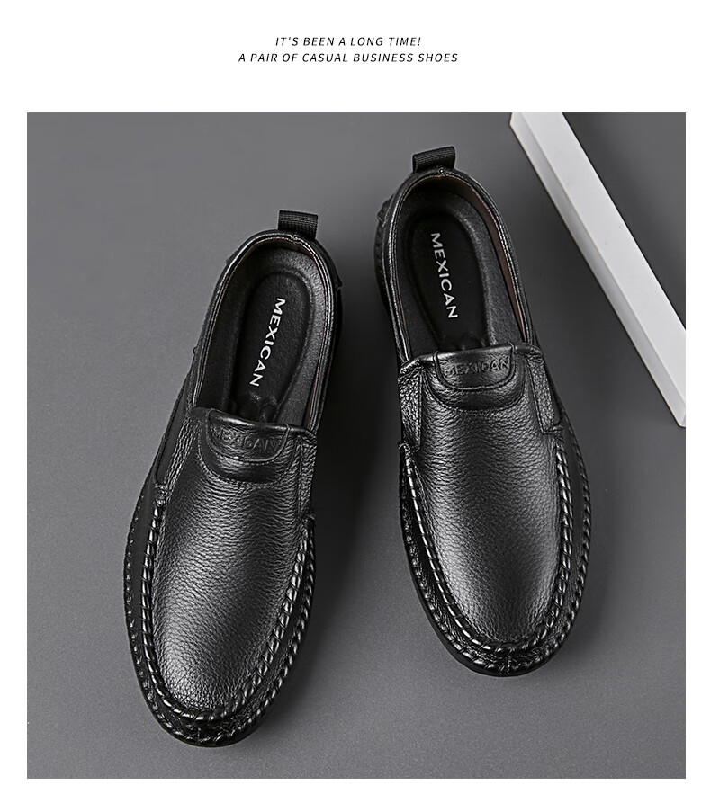 MEXICAN Business Casual Shoes for Men, Top-Grain Leather Formal Shoes, Slip-On Loafers, Large Size Shoes, 166 Brown, Size 41 3