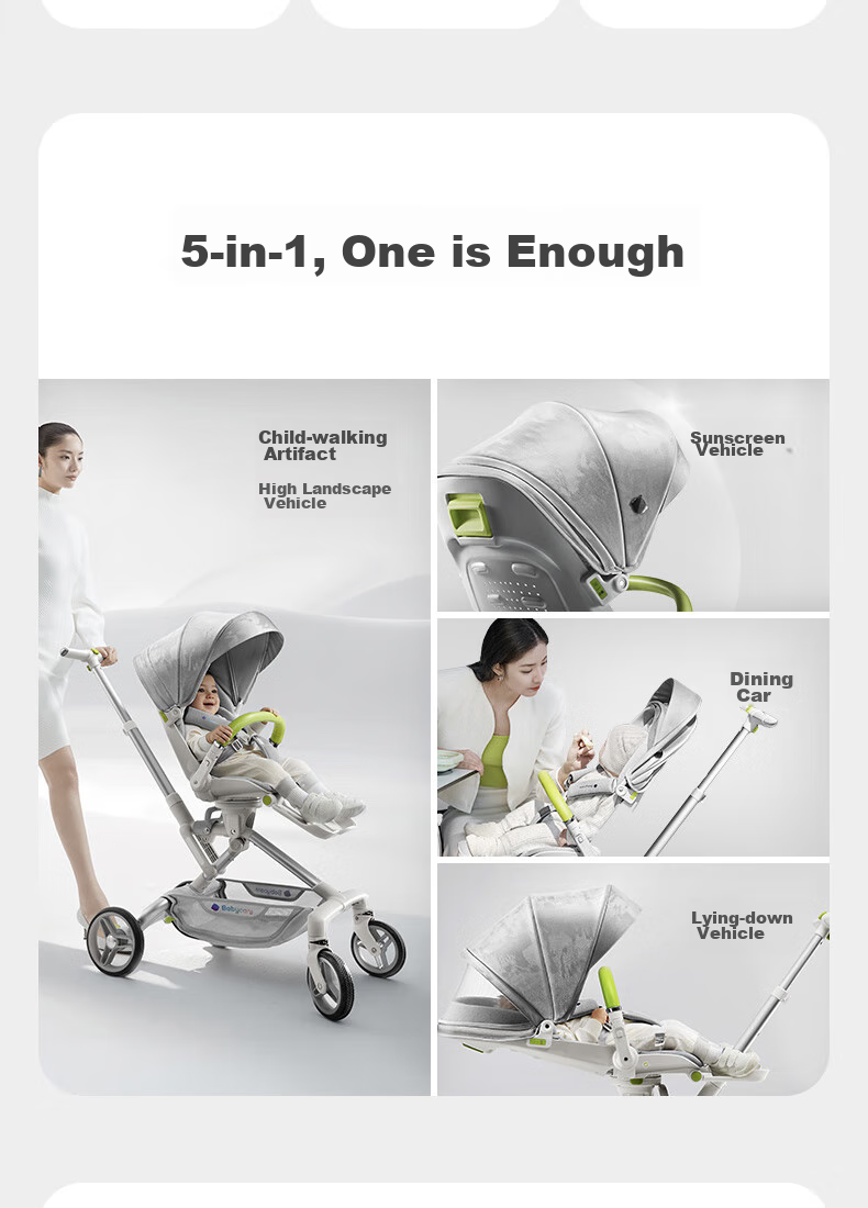 Babycare First-Class Stroller, High Landscape Baby Walker, Lightweight Foldable Reclining Forward And Reverse, Time Silver 3
