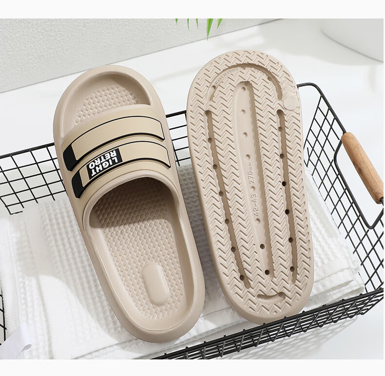 GUOLUOFEI Thick-Soled Slip-On Sandals for Men And Women, Summer Bathroom Shower Non-Slip Couple Indoor Slippers, Sand Color, Size 40-41 4