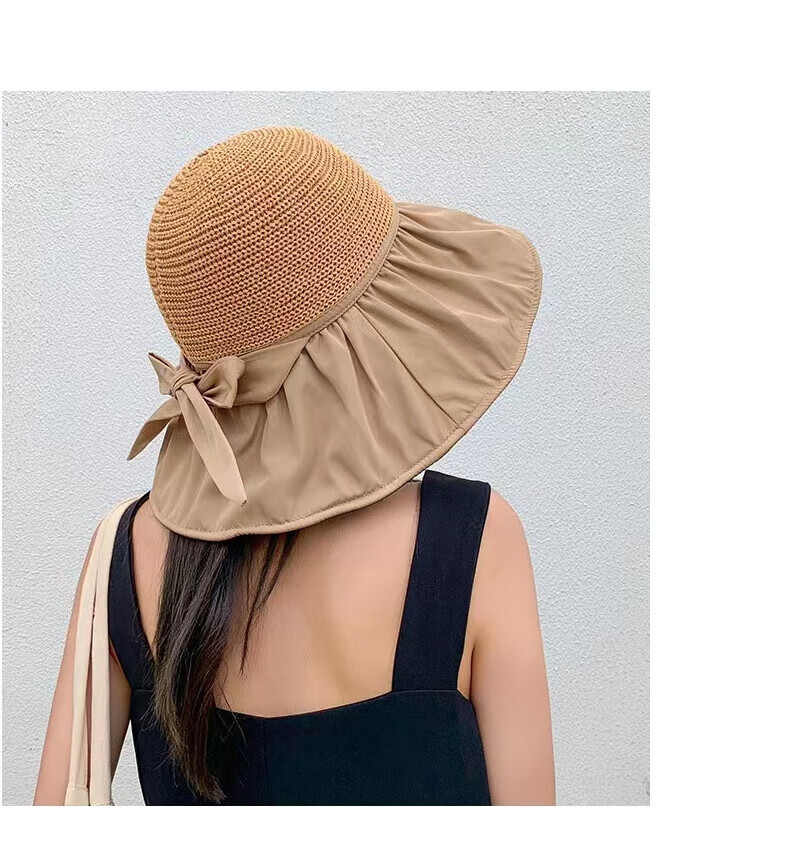 LangSha Sun Protection Hat for Women, Summer UV-Resistant Black Gel Wide Brim Sun Hat, Full Face Coverage Fisherman Hat, Apricot Color 3