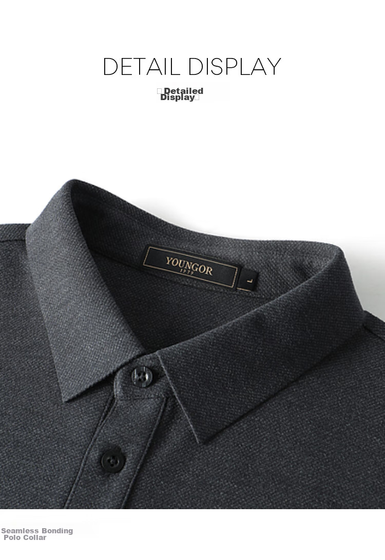 YOUNGOR [Machine Washable Wool] Heat-Retaining Men's Autumn Winter Long-Sleeve Wool Lapel Polo Shirt, Navy Blue, L 16