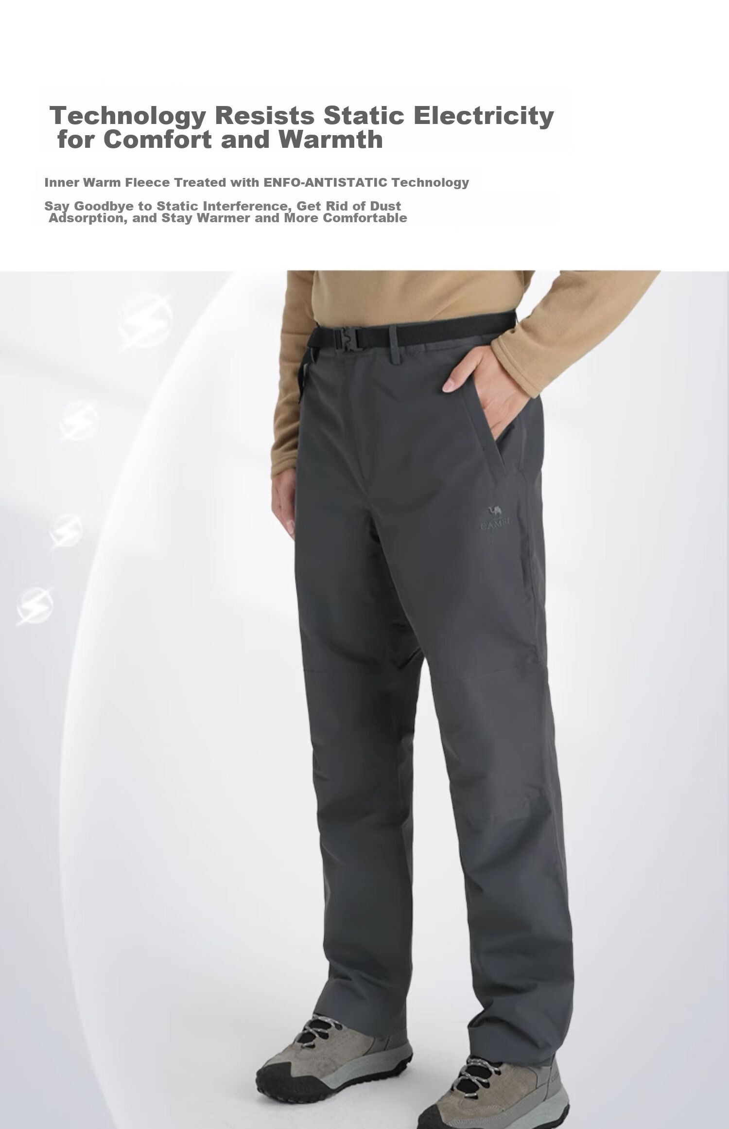 CAMEL Outdoor Waterproof Windproof Warm Hiking Pants for Men, Model A1W246119, Charcoal Gray, Size L 4