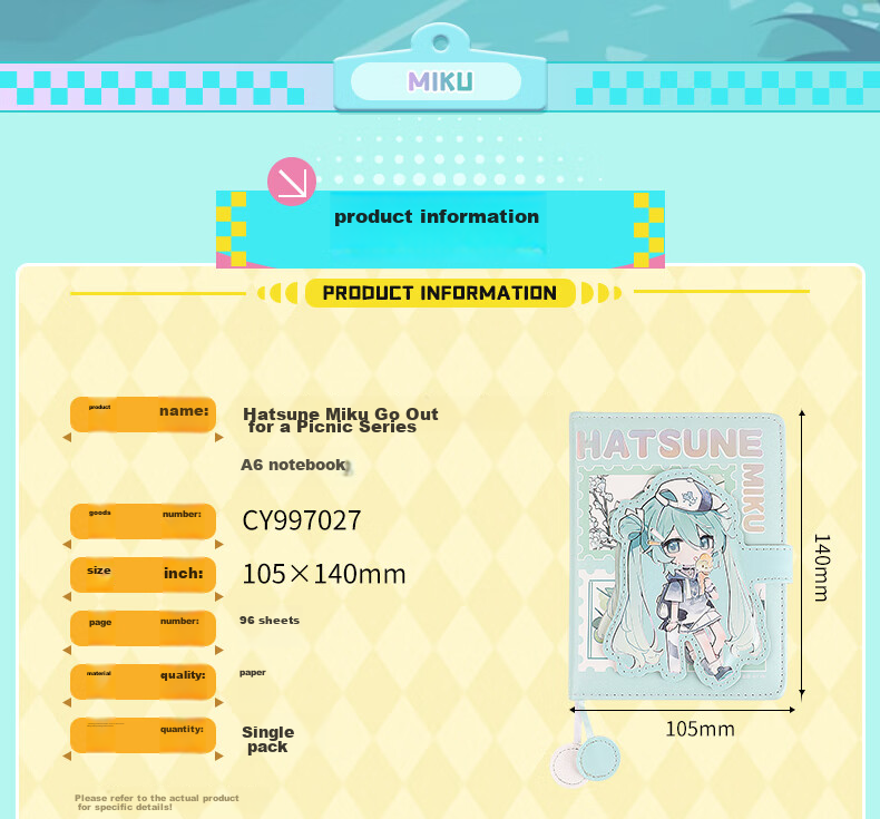 GuangBo Hatsune Miku Official Merchandise Anime Planner, High-Quality Magnetic Cover Diary with 96 Pages/105*140mm CY997027-D Gift 3