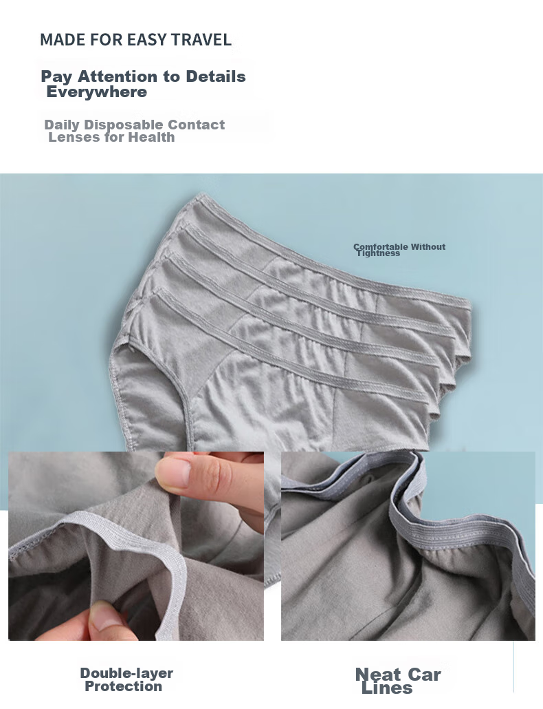 Etravel Disposable Men's Underwear, 5-Pack Pure Cotton Travel-Friendly No-Wash Daily Disposable, Men's Gray Triangle Briefs, 2XL 6