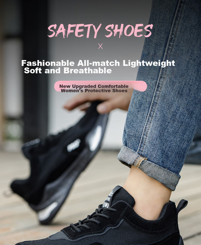 LAOGUANJIA Women's Safety Shoes, Small Size, Lightweight And Breathable, Ladies' Work Safety Shoes, Steel Toe, Anti-Smashing And Puncture-Resistant, 8245, Size 38 1