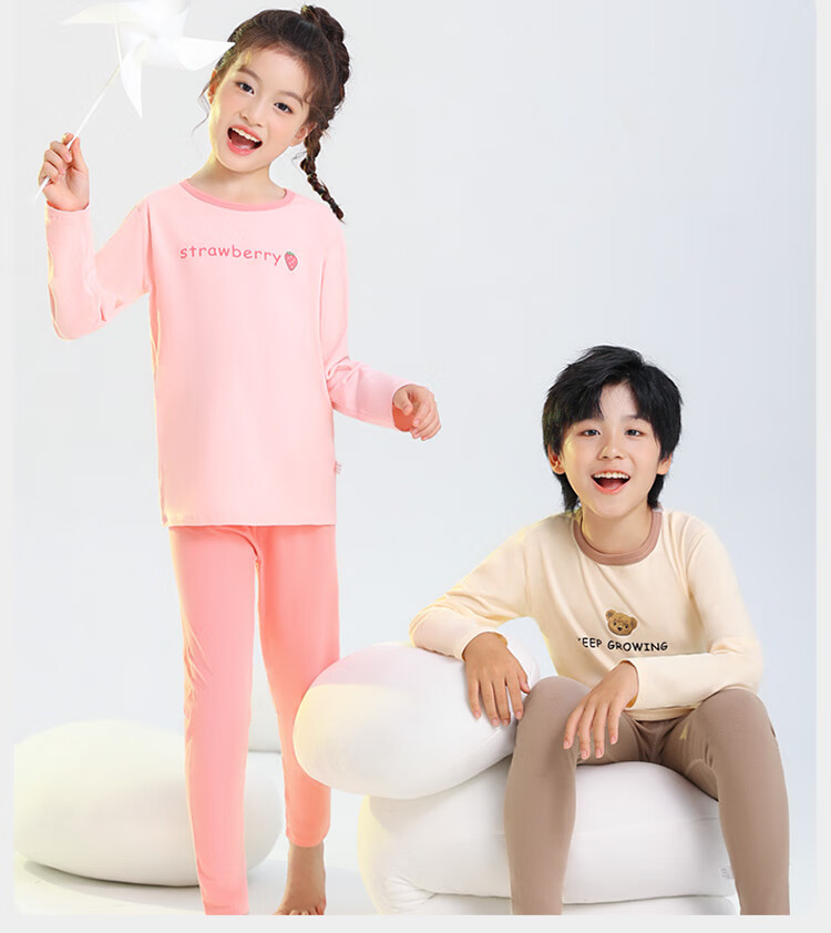 YUZHAOLIN Children's Thermal Underwear Set, Boys And Girls Cotton Pajamas Base Layer Autumn Clothes And Pants Set, Deer Pattern, Size 150 13