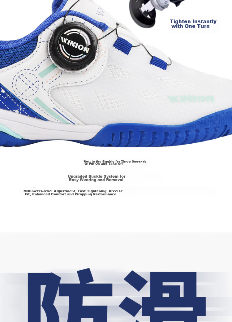 WINION Selected Table Tennis Shoes for Children, Boys And Girls, Zhengtu Rotary Buckle Style, Breathable Non-Slip Sports Shoes, White Blue Orange, Size 30 8