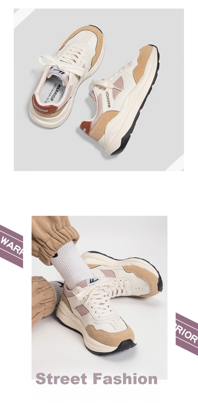 Huili Women's Sneakers, Thick-Soled Versatile Dad Shoes, Trendy Low-Top Casual Shoes for Women-0359 White-Gray 36 9