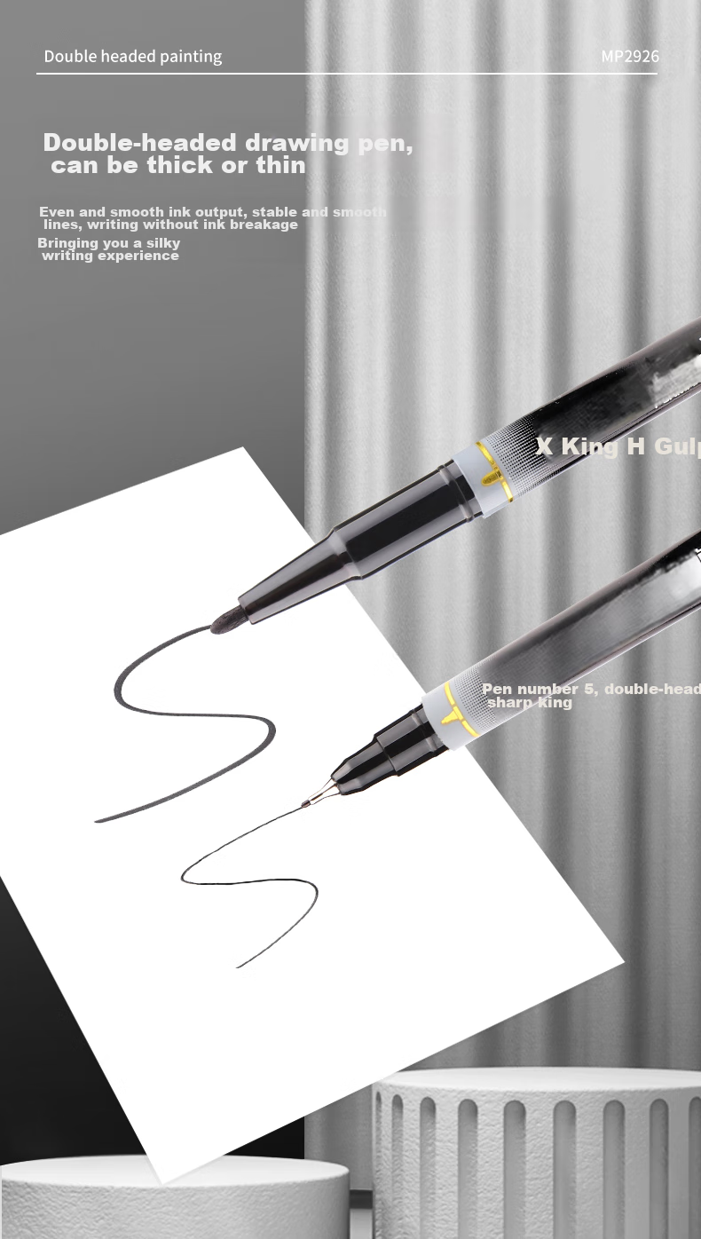 BAOKE MP2926 Oil-Based Marker Pen, Dual-Tip Large And Small Markers, Black, 12 Pens/box 7