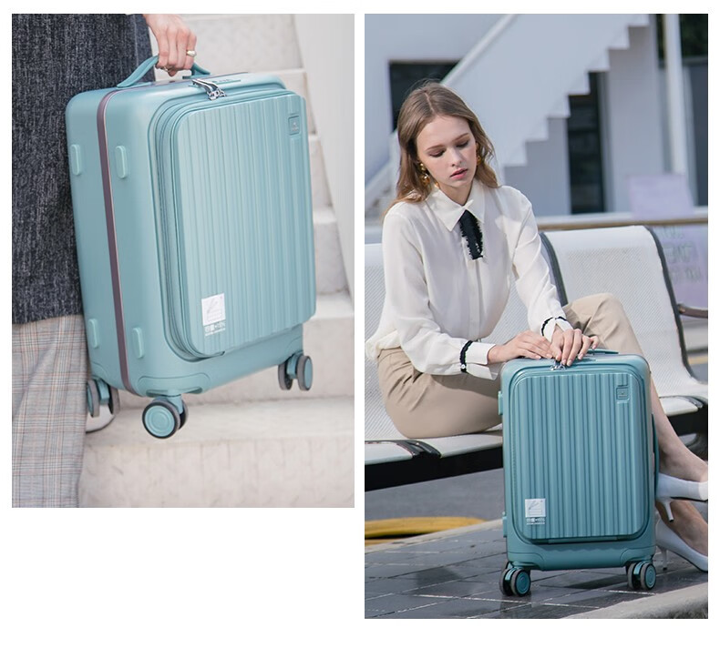 CROWN Zipper Aluminum Frame Suitcase, Carry-On Luggage, Large Capacity Front-Opening Case, Small Size 5278-20 Beige 17