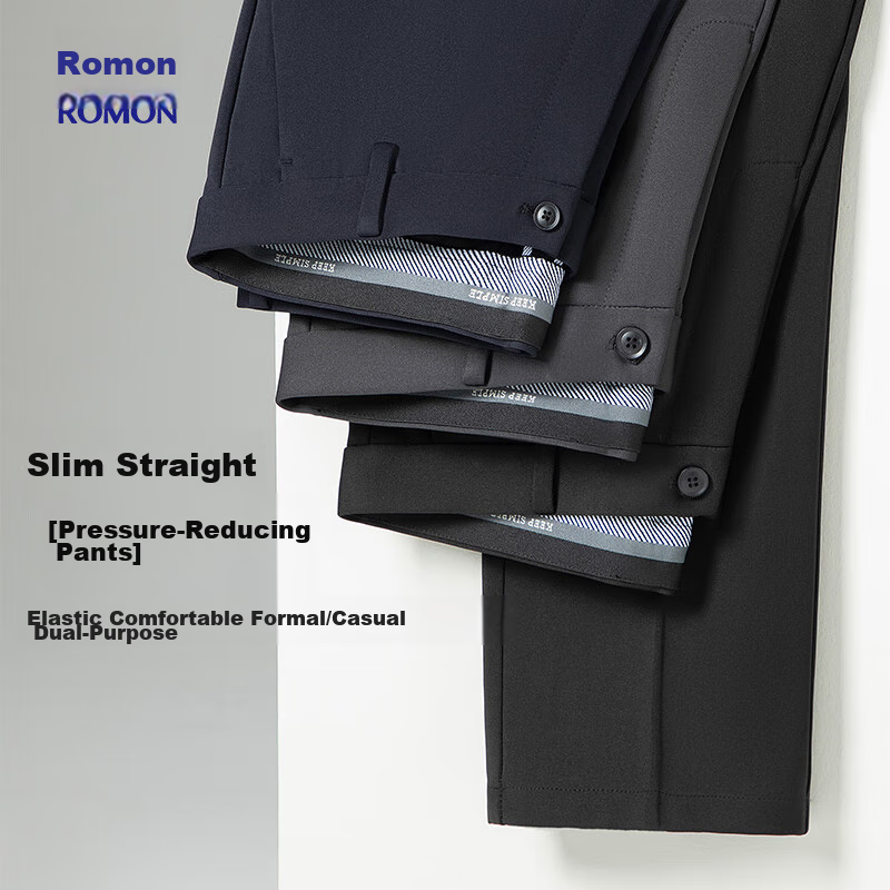 ROMON Men's Dress Pants, Spring And Autumn Professional Business Casual Loose Straight-Leg Trousers, Versatile Long Pants XK903