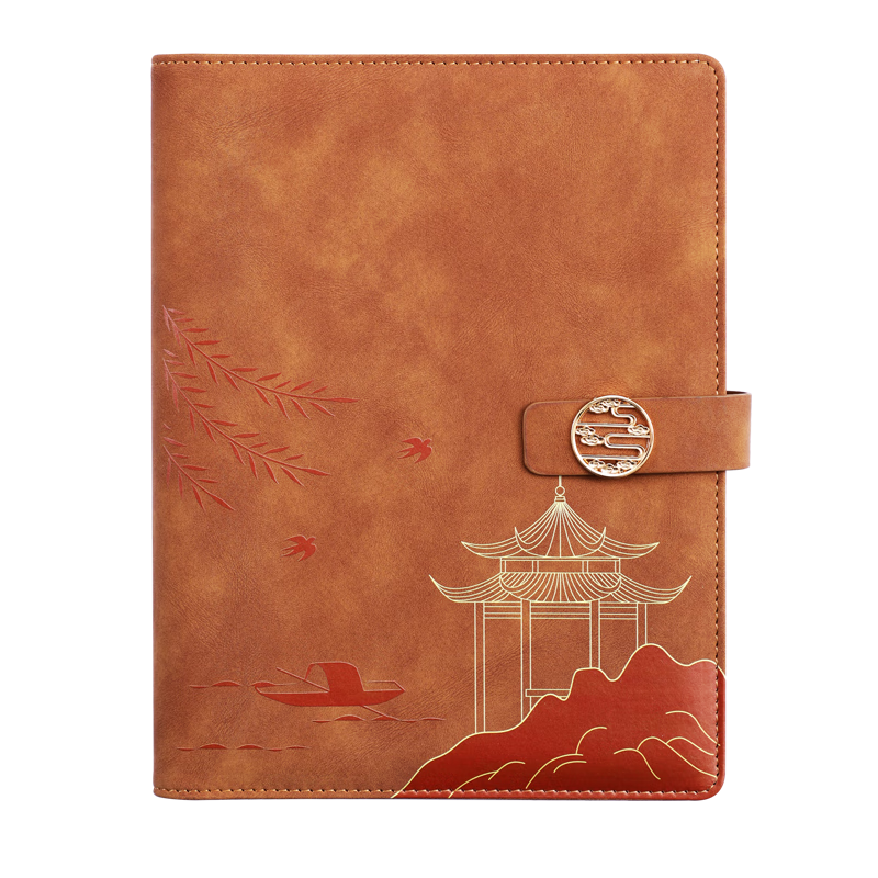 Faramon Loose-Leaf Chinese Style Notebook, Comfortable to Hold, Chinese-Inspired Business Office Notepad, Thickened Work Meeting Record Book, College Student Journal, Customizable Business Logo, A5 Size, Brown Color