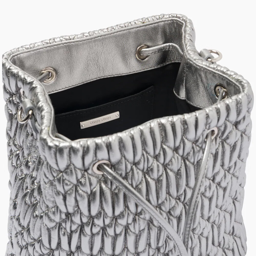 【缪缪水桶包 5be050vooo-fvj-f0002】缪缪miu miu 女士铬色羊皮革仿