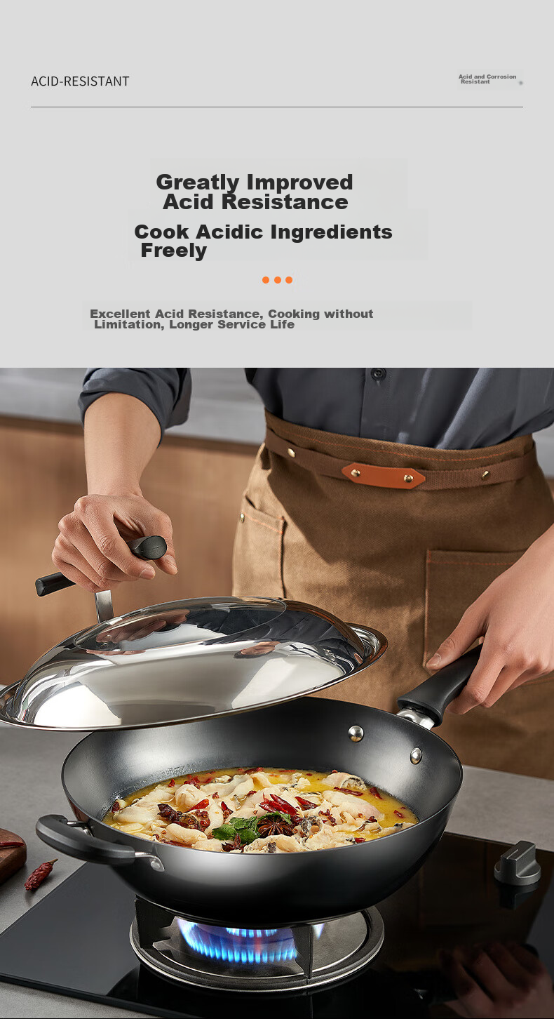 ASD Wok Cast Iron Pan Stainless Steel Non-Coated Whirlwind Bottom Stir-Fry Pan 32cm Compatible with Gas And Induction Stoves CF32Z1WG 9
