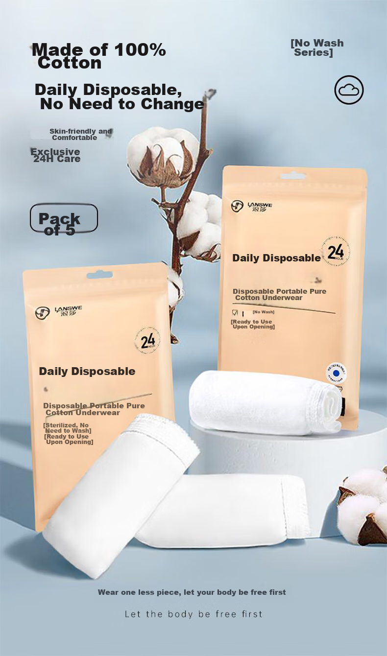 LangSha Disposable Women's Underwear, 5-Pack, Pure Cotton, No-Wash, Sterile, for Business Trips And Travel, Large Size, for Postpartum Women, Maternity, Daily Disposable Panties 1