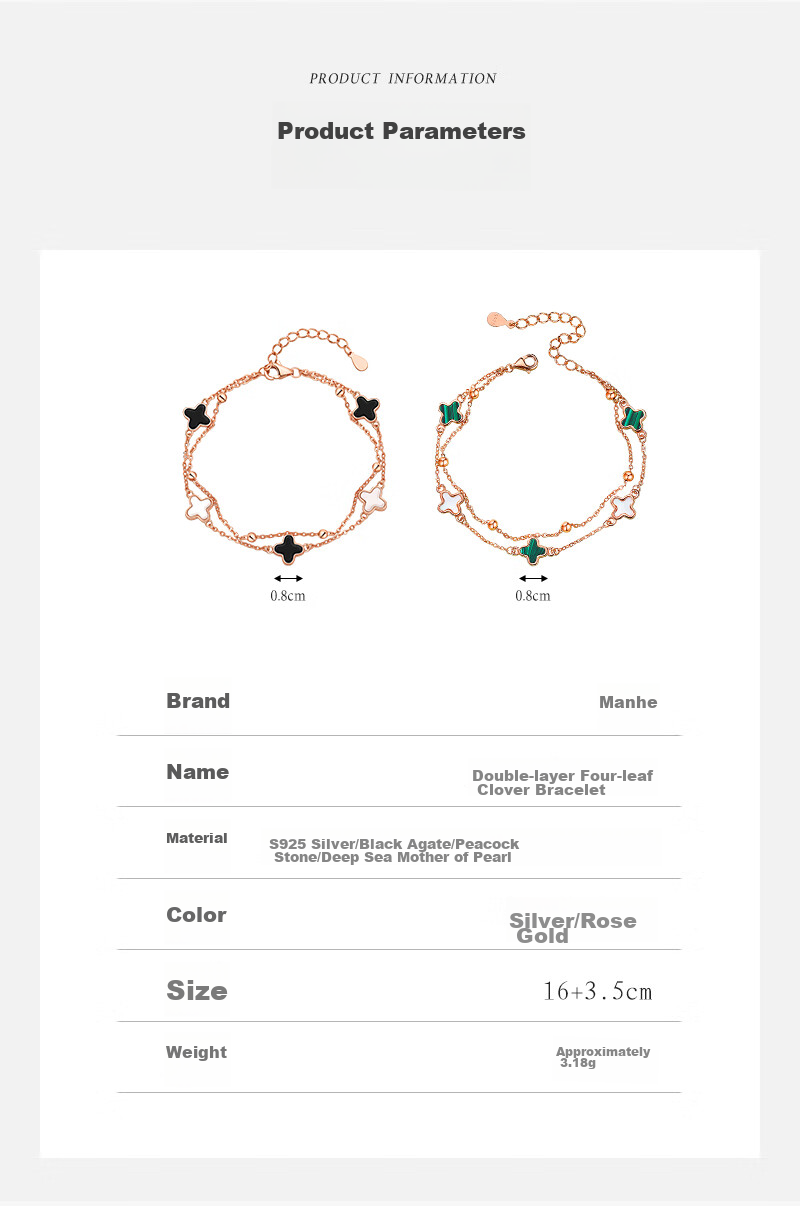 MANHE S925 Silver Four-Leaf Clover Bracelet for Women, 2026 New Style Beaded Jewelry, Birthday Gift for Wife Or Girlfriend 8