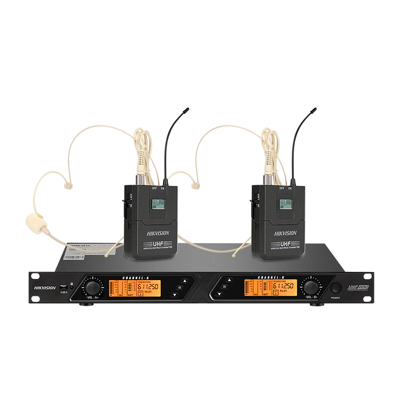 HIKVISION Dual Wireless Microphone Clip-On Headset, Conference Speaking UHF High-Fidelity Anti-Howling, Stage Home Hostage Live Broadcast Equipment, Multi-Functional Studio Recording Booth