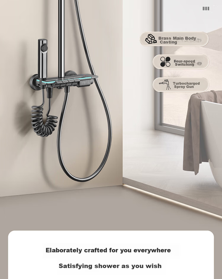 Larsd Shower Head Set with High-Pressure Shower Head, Piano Key Gun Gray Bathroom Shower Head LD7856H 3