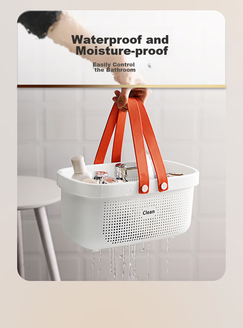 JEKO&JEKO Large Bath Basket with Handle, Toiletry Organizer for Student Dormitory, Bathroom, Shower Room Storage Basket, Orange And White 4