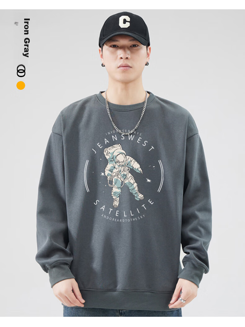Jeanswest Sweatshirt, Men's Round Neck, Trendy Brand, 2026 Autumn Top, Fashionable Loose Pullover, Men's Jacket, Black, XL 12