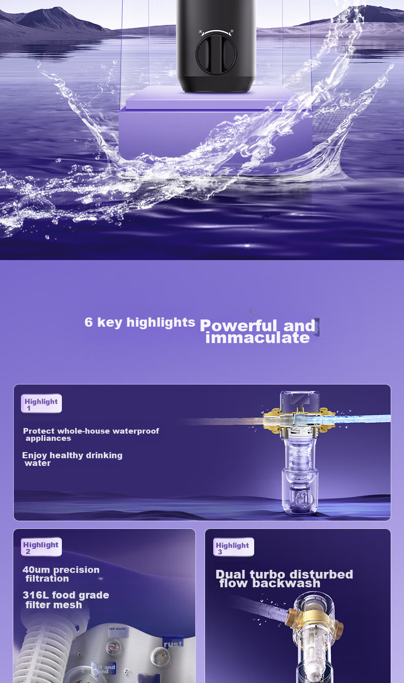 Yikepiao Pre-Filter Water Purifier for Home Use, Whole House Kitchen Under-Sink Pipeline Filtration, High Flow Rate, No Filter Replacement Needed, Lead-Free Dual Turbine Backwash, Explosion-Proof, Freeze-Resistant, Electric-Free Filter Bottle EPSF06-M 2
