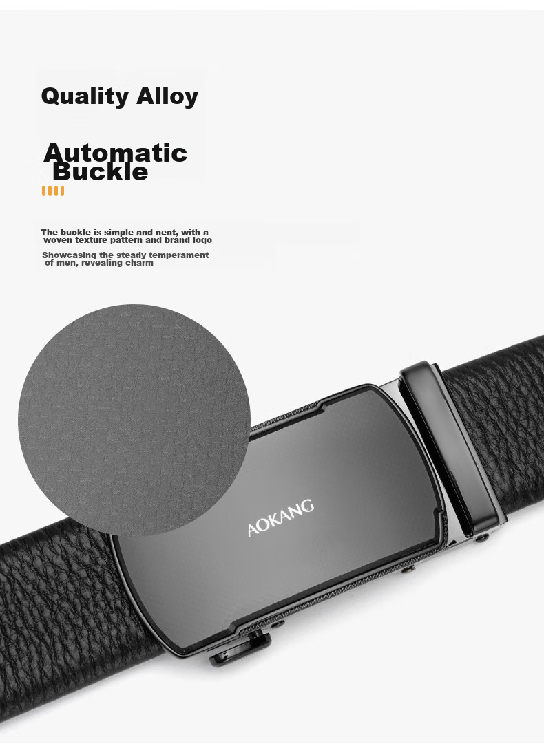 Aokang Men's Belt, Top-Grain Leather Waistband, Business Automatic Buckle Trouser Belt, Birthday Gift for Husband 4